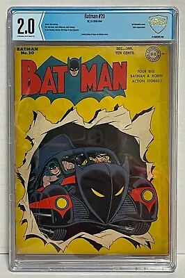 Buy Batman #20 (DC Comics 1944) First Batmobile Cover CBCS 2.0 Golden Age Comic • 1,239.26£