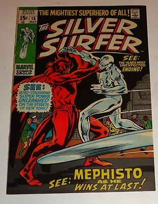 Buy Silver Surfer #16 Classic Mephisto Cover Vf 7.5/8.0 Buscema 1970 • 61.16£