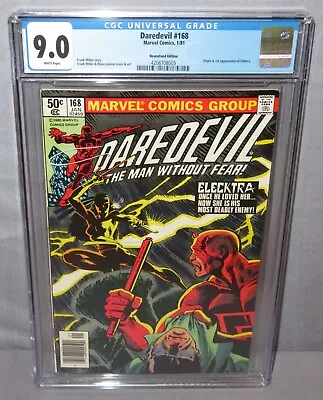 Buy DAREDEVIL #168 (Elektra 1st Appearance, Origin) CGC 9.0 VF/NM Marvel Comics 1981 • 205.55£