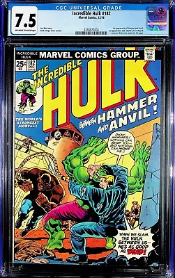 Buy The Incredible Hulk #182 CGC 7.5. Early Wolverine Cameo On 1st Page Marvel 1974 • 183.89£