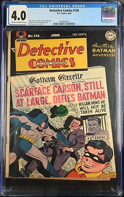 Buy Detective Comics #136 CGC VG 4.0 Cream To Off White Dick Sprang Cover! • 382.97£
