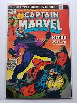 Buy Captain Marvel #34 - Marvel Comics 1974 Cents, Fine- Jim Starlin, 1st App Nitro • 7£
