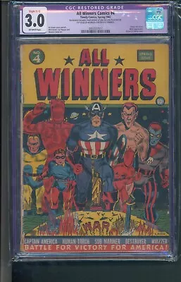 Buy All Winners Comics 4 CGC 4.0 OW Pgs Restored Classic War Cover • 1,958.82£