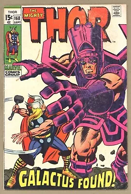 Buy Thor 168 (VG) Jack Kirby! ORIGIN GALACTUS! 1st THERMAL MAN! 1969 Marvel X833 • 56.92£