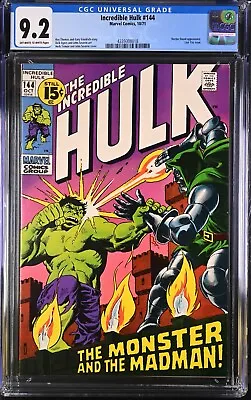 Buy 1971 Incredible Hulk 144 CGC 9.2 Doctor Doom Battle Cover. Doc Samson App. RARE! • 329.75£