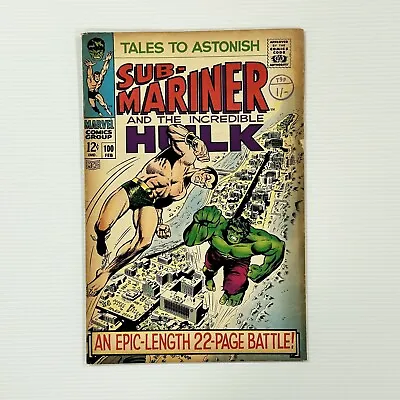 Buy Tales To Astonish Sub-Mariner And Incredible Hulk #100 1968 VG+ Cent Copy Pence • 30£