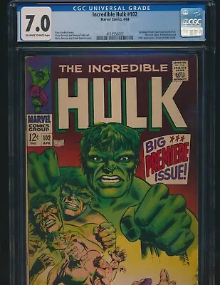 Buy Incredible Hulk #102 Cgc 7.0 6/88 Marvel Ow/w Pages Origin Retold Odin App. • 438.01£