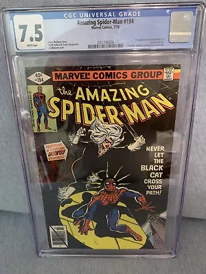 Buy Amazing Spider-Man #194 CGC 7.5 ERROR VERSION! 1st App Black Cat! Rare! 1979 • 731.31£