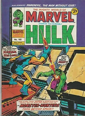 Buy MIGHTY WORLD OF MARVEL COMIC UK #102 1974 Sep Hulk Daredevil • 4£