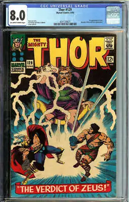 Buy Thor #129 Cgc 8.0 Ow/wh Pages // 1st Appearance Of Ares 1966 • 197.65£