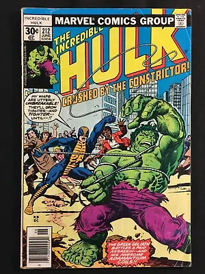 Buy The Incredible Hulk 212 KEY 1st App The CONSTRICTOR Nick Fury Buscema  V 1 1976 • 11.06£