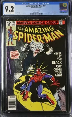 Buy Amazing Spider-man #194 Cgc 9.2 1st Black Cat Newsstand White Pages • 376.32£