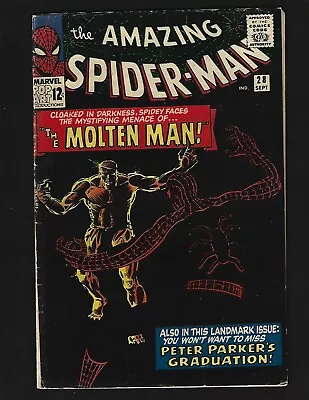 Buy Amazing Spider-Man #28 VG+ Ditko 1st/Origin Molten Man Liz Allan Peter Graduates • 175.33£
