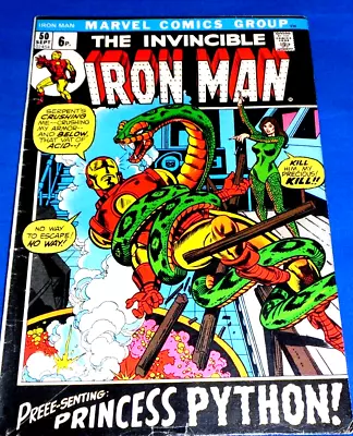 Buy THE INVINCIBLE IRON MAN # 50 £ RARE IN UK - 1st PRINCESS PYTHON - KEY ISSUE 1972 • 18.95£