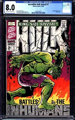 Buy Incredible Hulk Annual #1 (1968) CGC 8.0 -- O/w To White Pages; Classic Steranko • 477.52£