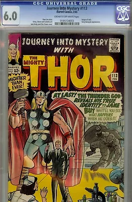 Buy Journey Into Mystery #113 Cgc 6.0- Fine Copy Origin Of Loki-1965 • 279.03£