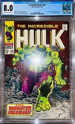 Buy 🔥incredible Hulk #105 Cgc 8.0 First Missing Link Reed Richards Cameo🔥 • 192.89£