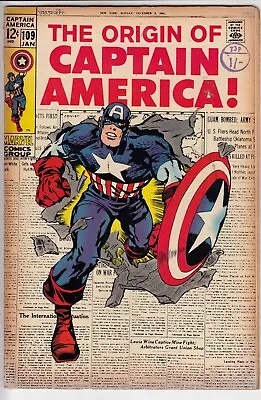 Buy Captain America 109 - 1969 - Origin - Kirby - Fine • 54.99£