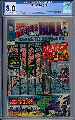Buy Cgc 8.0 Tales To Astonish #70 Sub-mariner 1st Solo Appearance 1965 Ow/w Pages • 212.77£