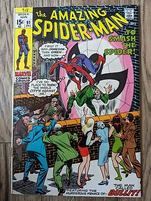 Buy Amazing Spider-Man 91 (1970) 1st Bullit App. Funeral Of George Stacy High Grade • 60£