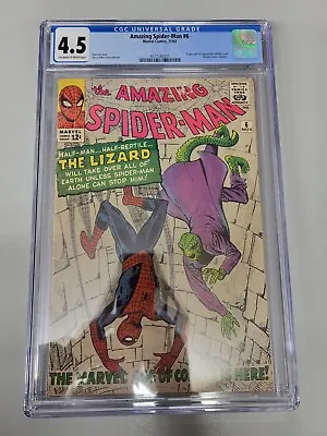 Buy Amazing Spider-Man #6 CGC 4.5 Origin & 1st App. Lizard Ditko Marvel Comics 1963 • 1,185.90£