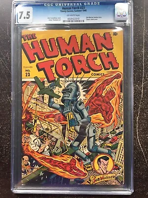 Buy HUMAN TORCH #23 CGC VF- 7.5; OW; Classic Schomburg Giant Robot Cover! • 4,338.05£