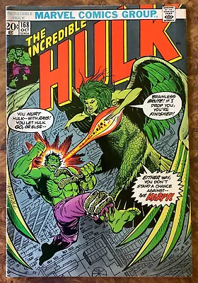 Buy Incredible Hulk 168 1973 F/VF 1st Harpy Herb Trimpe Steve Englehart Marvel Comic • 27.98£
