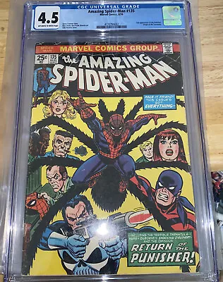Buy Amazing Spider-Man 135 CGC 4.5 VG+ OWW 2nd App The Punisher!!! KEY Issue Romita • 134.31£