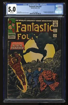 Buy Fantastic Four #52 CGC VG/FN 5.0 White Pages 1st Appearance Of Black Panther! • 573.45£