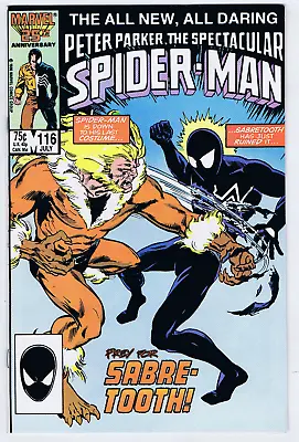 Buy Peter Parker, Spectacular Spider-Man #116 Marvel 1986 Prey For Sabre-Tooth ! • 13.51£