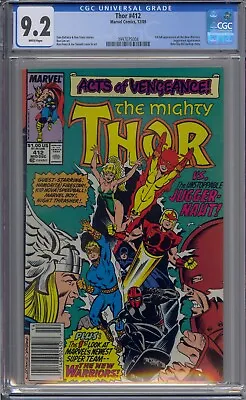 Buy Thor #412 Cgc 9.2 1st New Warriors White Pages Newsstand • 43.55£