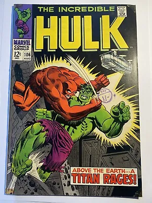 Buy INCREDIBLE HULK, THE #106 Silver Age Marvel 1968 Solid FN+  • 24.95£