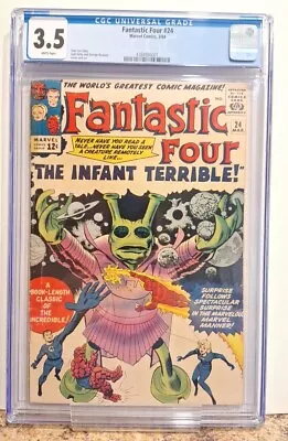 Buy Fantastic Four #24 CGC 3.5  Stan Lee, Jack Kirby! WHITE PAGES!! • 83.95£