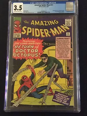 Buy AMAZING SPIDER-MAN #11 Comic Book CGC 3.5 2ND APP DOCTOR OCTOPUS Marvel 1964 • 435.38£