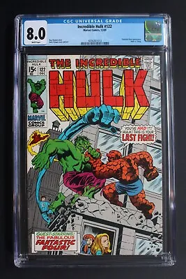 Buy INCREDIBLE HULK #122 Vs THING Battle With Fantastic Four 1969 Trimpe CGC VF 8.0 • 133.23£