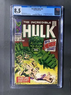Buy Hulk #102 CGC 8.5 Marvel Comic 1968 1st Issue Avengers WHITE PAGES • 409.74£