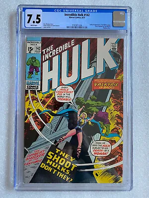 Buy Incredible Hulk #142 CGC 7.5 White Pages! 1971 - Valkyrie Appearance • 189.75£