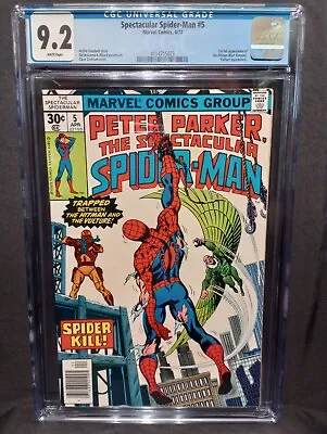 Buy Spectacular Spider-Man #5 (Marvel, 4/77) CGC 9.2 NEWSSTAND 1st App Of The Hitman • 71.35£