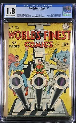 Buy World's Finest Comics #7 CGC 1.8 (1942) Batman Superman Robin Sandman App DC GD- • 645.90£