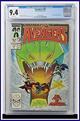 Buy Avengers #293 CGC Graded 9.4 Marvel July 1988 White Pages Comic Book. • 91.31£