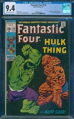 Buy Fantastic Four #112 1971 CGC 9.4 OW-W Pages! Classic Thing VS Hulk Battle! • 1,541.68£