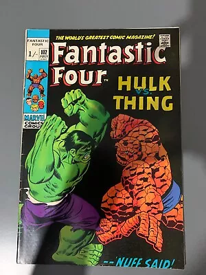 Buy Marvel Fantastic Four #112 July 1971 Hulk Vs Thing Iconic Classic Cover • 140£