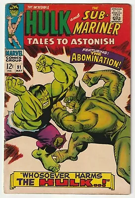 Buy Tales To Astonish 91 - 1st Cover Appearance Of Abomination 1967 - Stan Lee • 87.07£