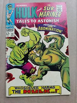 Buy Tales To Astonish #91 GD+ 1st Abomination Cover Hulk Sub-Mariner Marvel 1967 • 26.07£