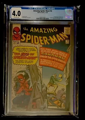 Buy Marvel’s Amazing Spider-man #18 Cgc 4.0🔥 1st App Ned Leeds🔥 Silver Age 11/1964 • 246.24£