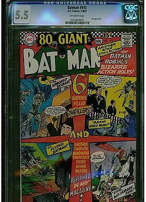 Buy Batman #193 Cgc 5.5 1967 80 Pages Giant Off White Pages Blue Label Un-restored  • 70.48£