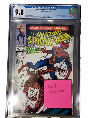 Buy Amazing Spider-Man #361 CGC 9.8 Marvel Comic 1992 1st Full Carnage White Pages • 343.36£