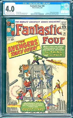 Buy Fantastic Four #26 (1964) CGC 4.0 -- O/w To White Pages; Conc. 1st Thing V. Hulk • 195.07£