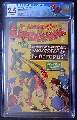 Buy Amazing Spider-man #12 🕸️ CGC 2.5 OW 🕸️ Early Doctor Octopus! 1964 • 261.37£