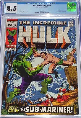 Buy Incredible Hulk #118 CGC 8.5 From Aug 1969 Hulk Vs Sub-Mariner • 109.84£
